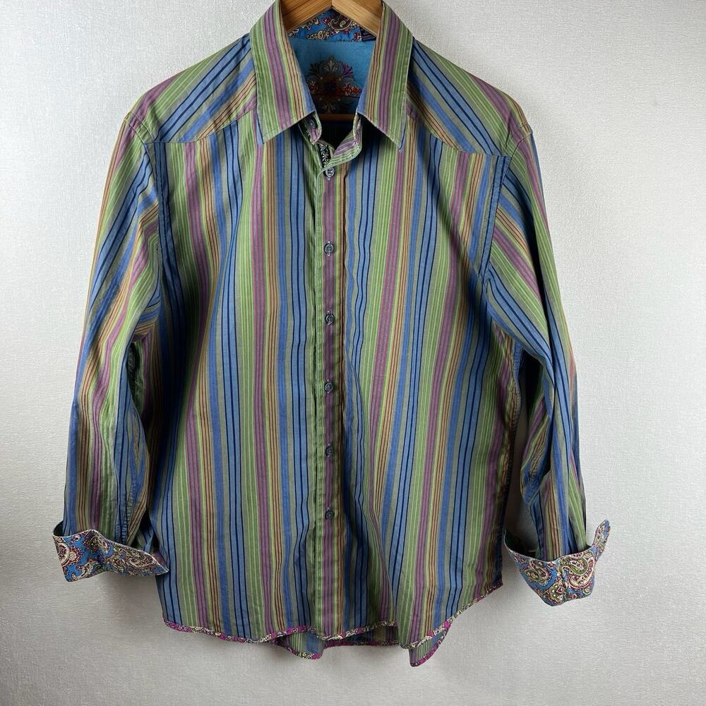 Robert Graham Men’s Size L Multi Color Striped And Paisley Button Down Shirt